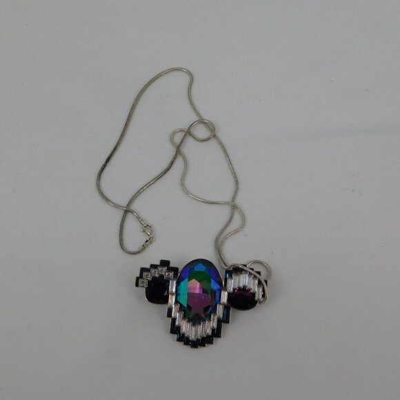 Swarovski Signed Supernova Silver Tone Necklace Brooch Multicolor Crystal - Picture 10 of 10
